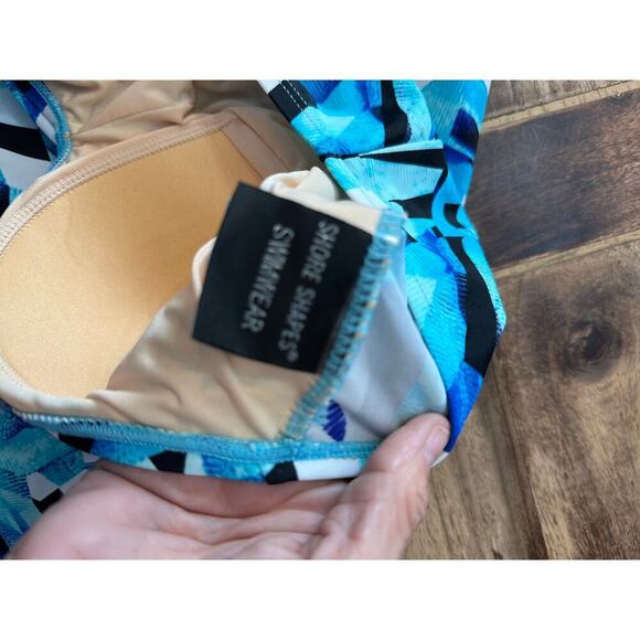 Shore Shapes Women's Blue White Build In Bra One Piece Swimsuit Size 12 - Picture 4 of 5